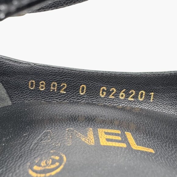 Chanel Platform Pumps Size 38 US 7-7.5 Black Patent Cap Toe Mary Jane Mid Heel - Picture 14 of 15